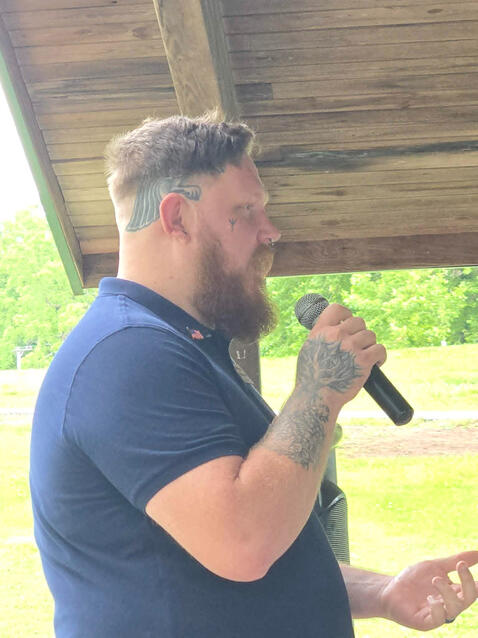Local candidate (Bradley Bos for MO 157) speaks at Together We Win rally